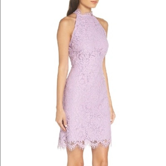 BB Dakota Cara High Neck Lace Cocktail Dress In Lavender - Picture 2 of 9